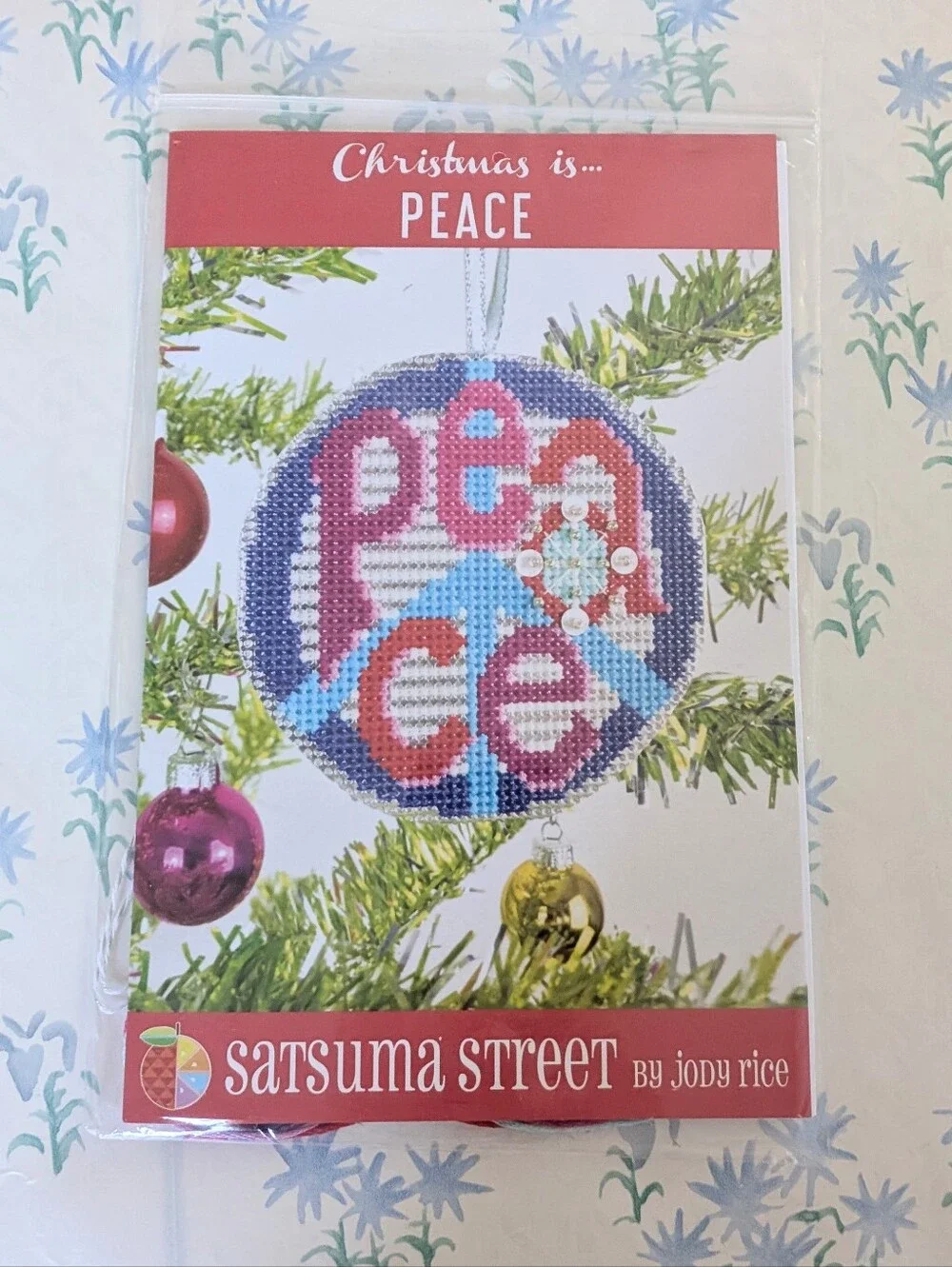 Satsuma Street Christmas is Peace Cross Stitch Ornament Kit NEW DIY 70s Holiday